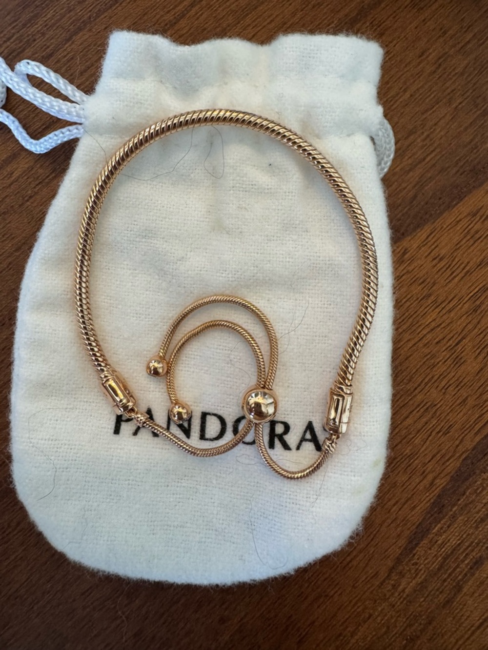 Pandora Rose Gold Adjustable Snake Chain Bracelet with Sliding Bead